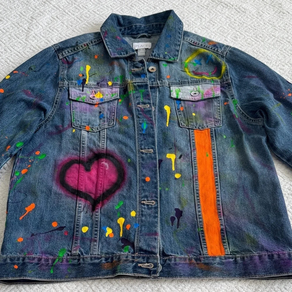The Children's Place Custom Colorful Denim Jacket Sz 16